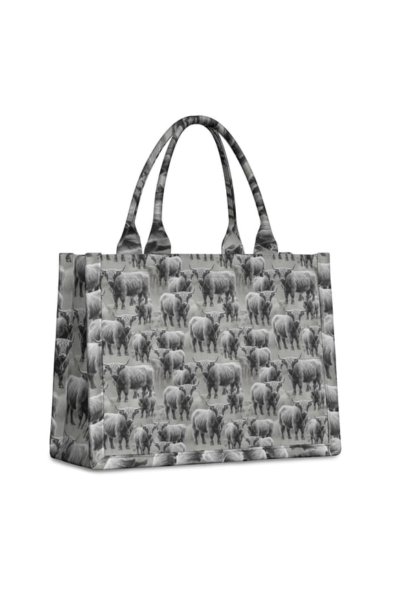 Large Capacity Tote Bag,Gray Highland Cow Group Pattern Handbag Fashion Luxury Tote Bag,15.7"x13"x 5.1" Inches,Laptop Compatible