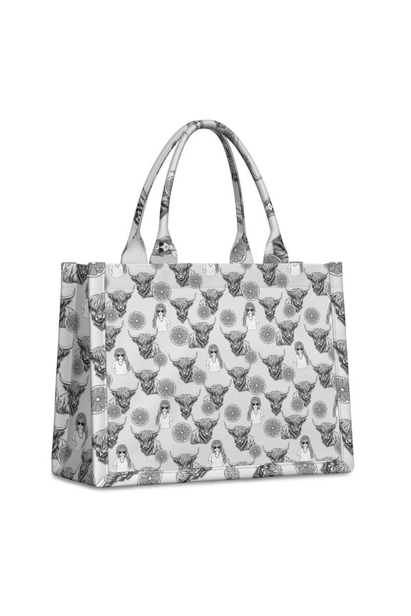 Large Capacity Tote Bag,Gray Highland Cow Lemon Pattern Handbag Fashion Luxury Tote Bag,15.7"x13"x 5.1" Inches,Laptop Compatible