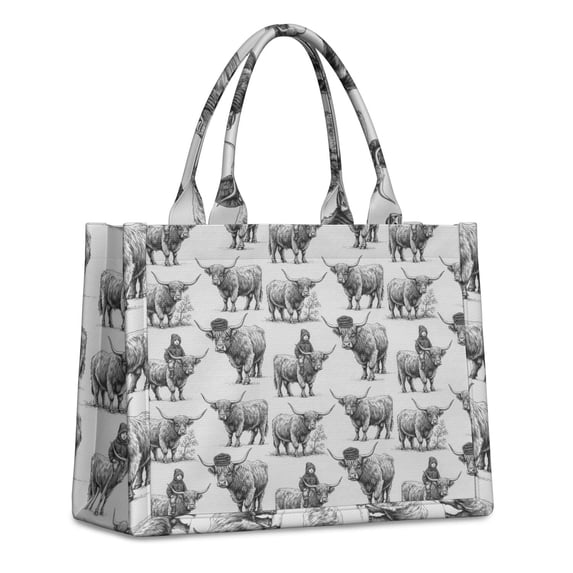 Large Capacity Tote Bag,Gray Highland Cow Person Pattern Handbag Fashion Luxury Tote Bag,15.7"x13"x 5.1" Inches,Laptop Compatible