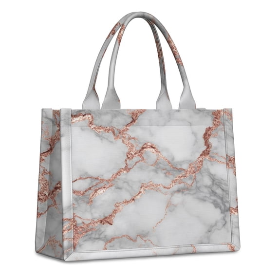 Large Capacity Tote Bag,Gray Rose Gold Marble Pattern Handbag Fashion Luxury Tote Bag,15.7"x13"x 5.1" Inches,Laptop Compatible