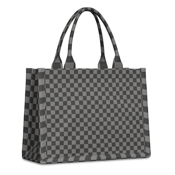 Large Capacity Tote Bag,Gray and Black Checkerboard Pattern Handbag Fashion Luxury Tote Bag,15.7"x13"x 5.1" Inches,Laptop Compatible