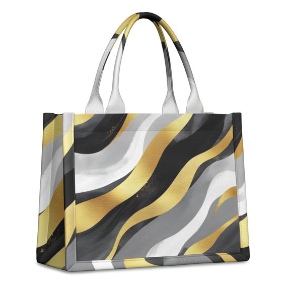 Large Capacity Tote Bag,Gray and Gold Marble Ink Waves Pattern Handbag Fashion Luxury Tote Bag,15.7"x13"x 5.1" Inches,Laptop Compatible