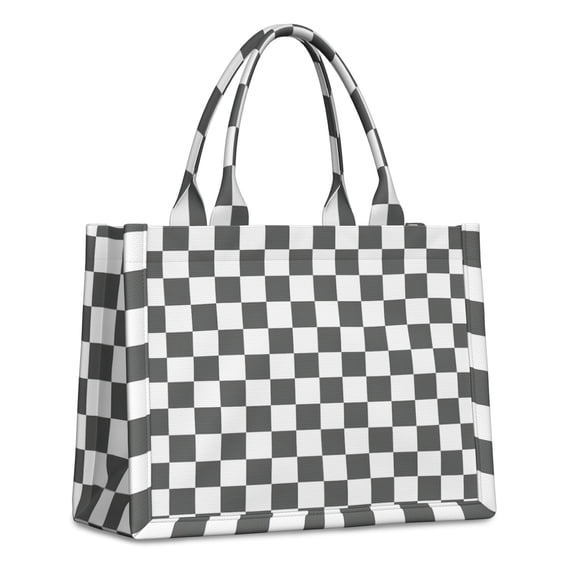 Large Capacity Tote Bag,Gray and White Checkerboard Checkered Pattern Handbag Fashion Luxury Tote Bag,15.7"x13"x 5.1" Inches,Laptop Compatible