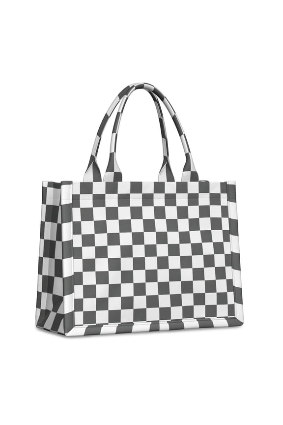 Large Capacity Tote Bag,Gray and White Checkerboard Checkered Pattern Handbag Fashion Luxury Tote Bag,15.7"x13"x 5.1" Inches,Laptop Compatible