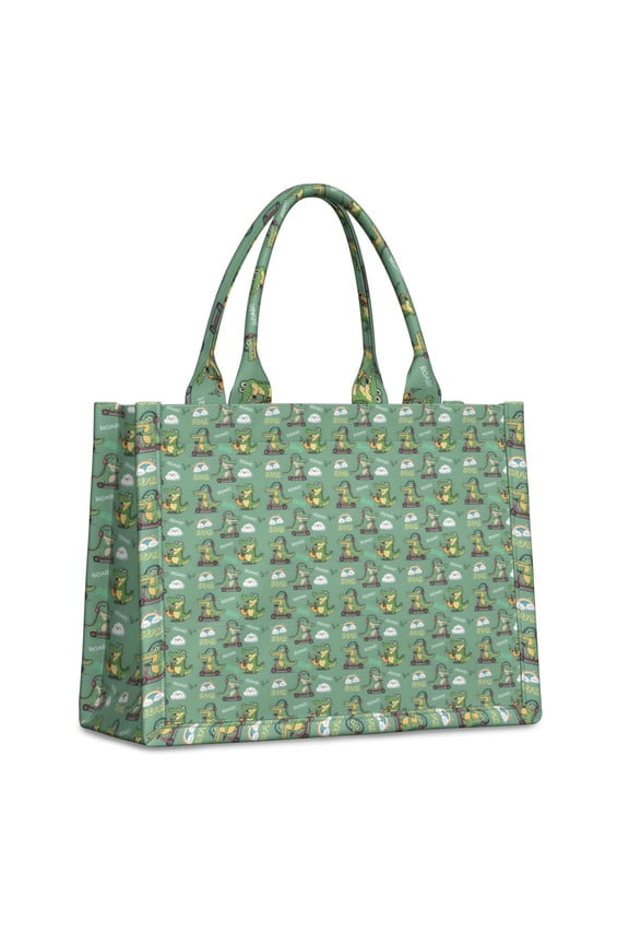 Large Capacity Tote Bag,Green Alligators Icons Pattern Handbag Fashion Luxury Tote Bag,15.7"x13"x 5.1" Inches,Laptop Compatible