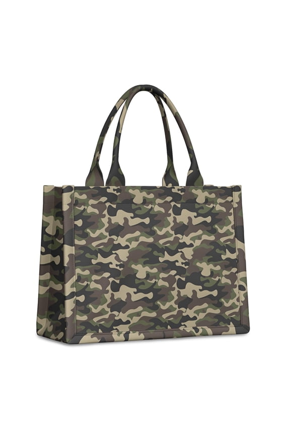 Large Capacity Tote Bag,Green Brown Camo Classic Shapes Pattern Handbag Fashion Luxury Tote Bag,15.7"x13"x 5.1" Inches,Laptop Compatible