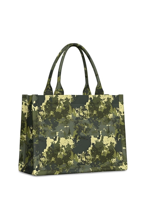 Large Capacity Tote Bag,Green Brown Camo Forest Pattern Handbag Fashion Luxury Tote Bag,15.7"x13"x 5.1" Inches,Laptop Compatible