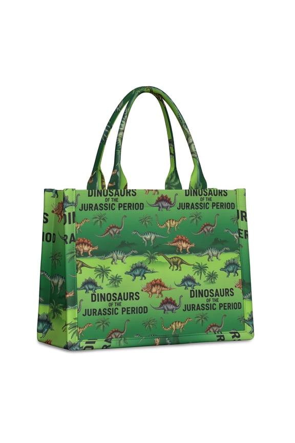Large Capacity Tote Bag,Green Cartoon Dinosaurs Pattern Handbag Fashion Luxury Tote Bag,15.7"x13"x 5.1" Inches,Laptop Compatible