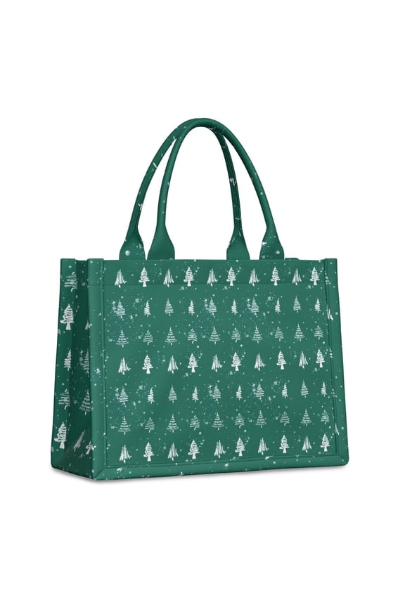 Large Capacity Tote Bag,Green Christmas Tree and Snow Pattern Handbag Fashion Luxury Tote Bag,15.7"x13"x 5.1" Inches,Laptop Compatible