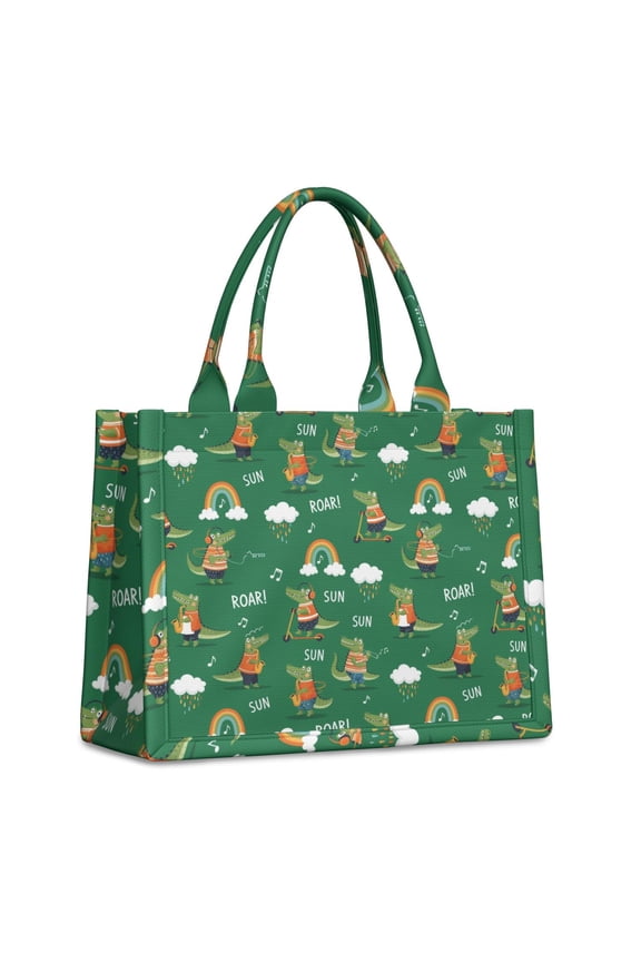 Large Capacity Tote Bag,Green Crocodile Rainbow Pattern Handbag Fashion Luxury Tote Bag,15.7"x13"x 5.1" Inches,Laptop Compatible