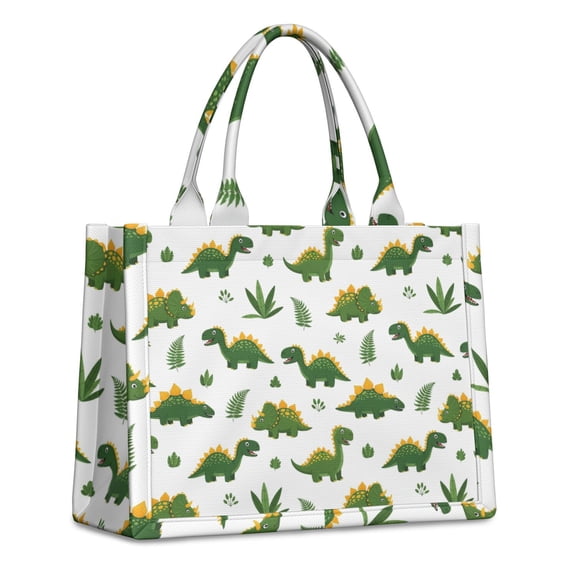 Large Capacity Tote Bag,Green Dinosaurs Classic Ferns Handbag Fashion Luxury Tote Bag,15.7"x13"x 5.1" Inches,Laptop Compatible