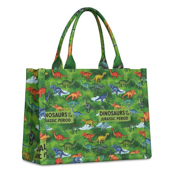Large Capacity Tote Bag,Green Dinosaurs Jurassic Pattern Handbag Fashion Luxury Tote Bag,15.7"x13"x 5.1" Inches,Laptop Compatible