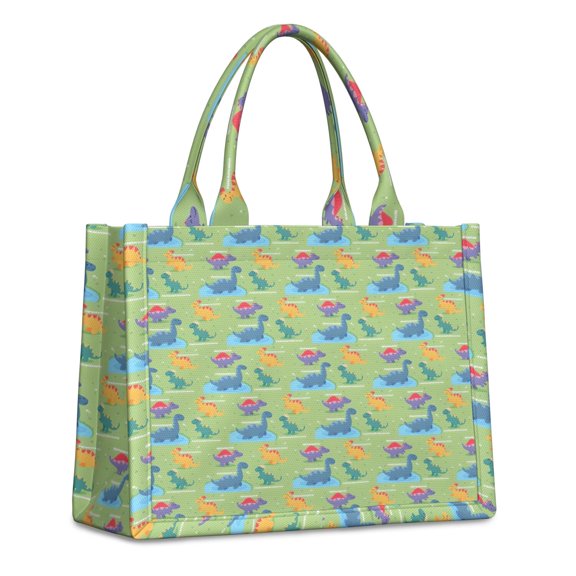 Large Capacity Tote Bag,Green Dinosaurs Ponds Pattern Handbag Fashion Luxury Tote Bag,15.7"x13"x 5.1" Inches,Laptop Compatible