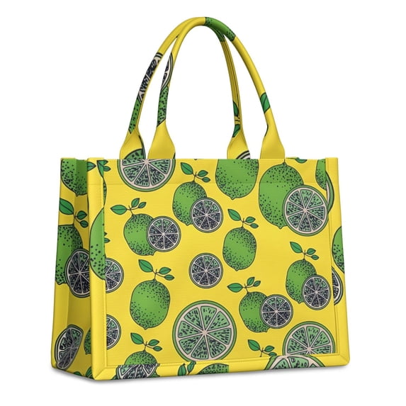 Large Capacity Tote Bag,Green Lime Slices Yellow Pattern Handbag Fashion Luxury Tote Bag,15.7"x13"x 5.1" Inches,Laptop Compatible