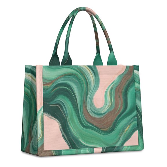 Large Capacity Tote Bag,Green Marble Gold Wave Pattern Handbag Fashion Luxury Tote Bag,15.7"x13"x 5.1" Inches,Laptop Compatible
