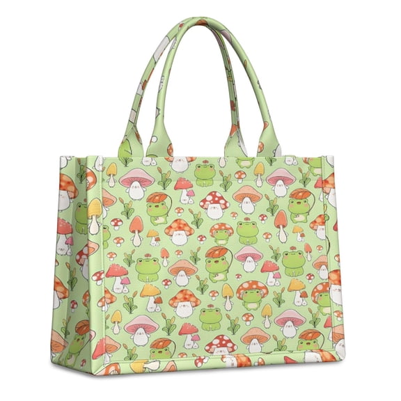 Large Capacity Tote Bag,Green Mushroom Frog Green Pattern Handbag Fashion Luxury Tote Bag,15.7"x13"x 5.1" Inches,Laptop Compatible