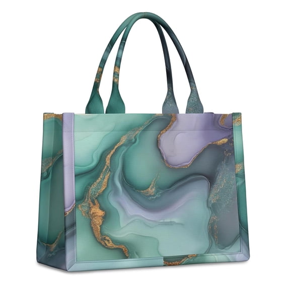 Large Capacity Tote Bag,Green Purple Gold Marble Pattern Handbag Fashion Luxury Tote Bag,15.7"x13"x 5.1" Inches,Laptop Compatible