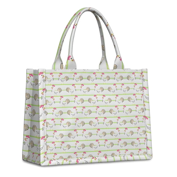 Large Capacity Tote Bag,Green Striped Chicken Pattern Handbag Fashion Luxury Tote Bag,15.7"x13"x 5.1" Inches,Laptop Compatible