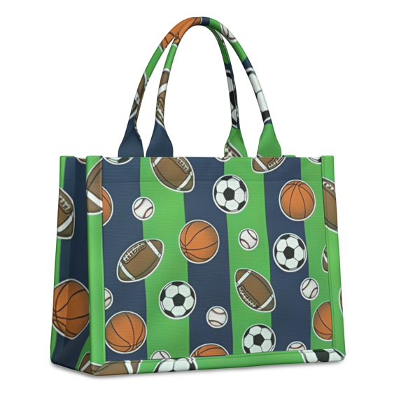 Large Capacity Tote Bag,Green Striped Sports Balls Pattern Handbag Fashion Luxury Tote Bag,15.7"x13"x 5.1" Inches,Laptop Compatible