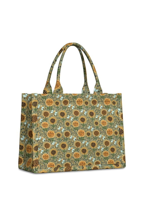 Large Capacity Tote Bag,Green Sunflower Bee Pattern Handbag Fashion Luxury Tote Bag,15.7"x13"x 5.1" Inches,Laptop Compatible