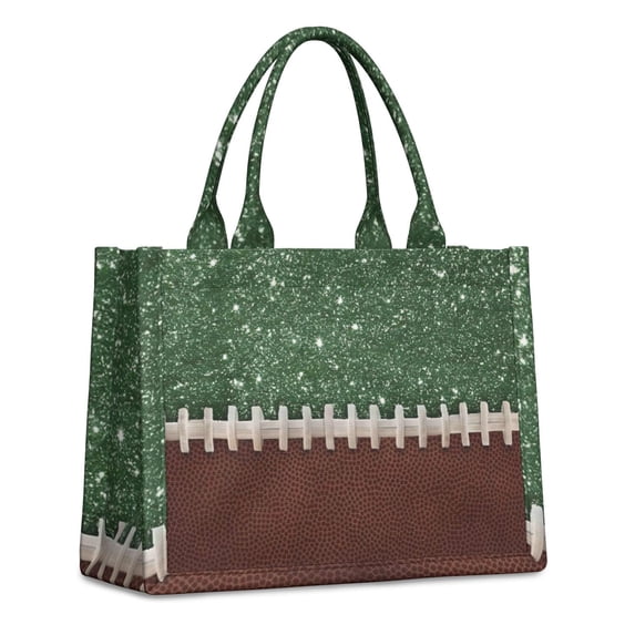 Large Capacity Tote Bag,Green and Brown Football Stitch Pattern Handbag Fashion Luxury Tote Bag,15.7"x13"x 5.1" Inches,Laptop Compatible