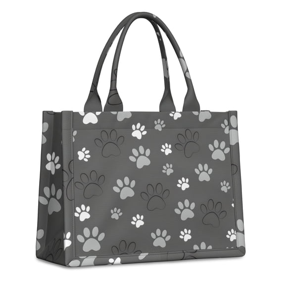 Large Capacity Tote Bag,Grey Dog Paw Footprint Handbag Fashion Luxury Tote Bag,15.7"x13"x 5.1" Inches,Laptop Compatible