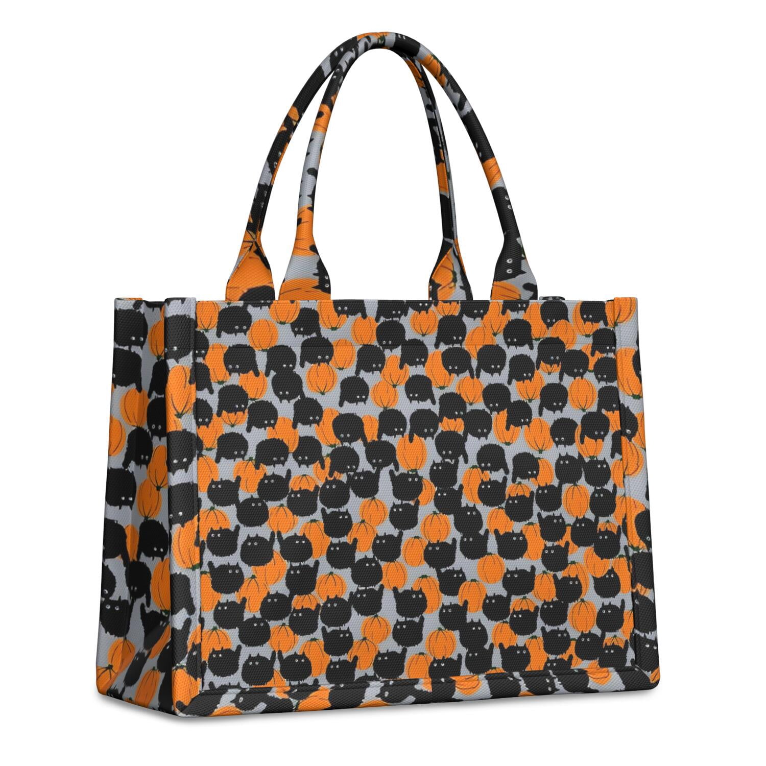 Large Capacity Tote Bag,Halloween Black Cat Pumpkin Pattern Handbag Fashion Luxury Tote Bag,15.7"x13"x 5.1" Inches,Laptop Compatible