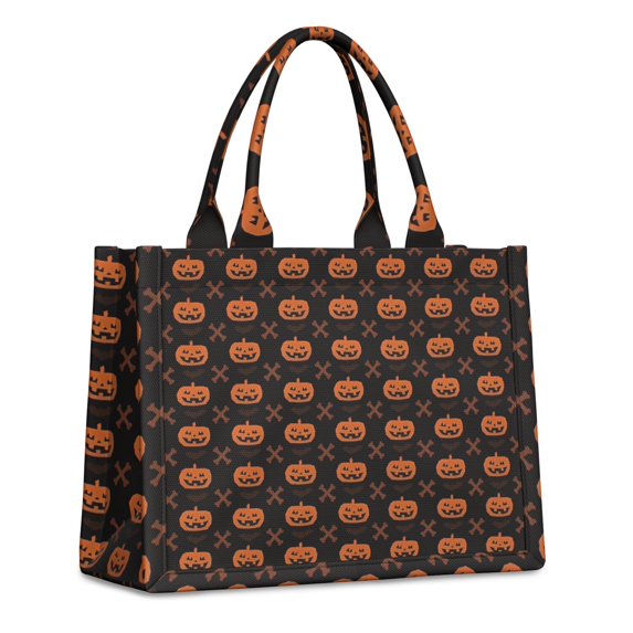Large Capacity Tote Bag,Halloween Pumpkin & Bones Pattern Handbag Fashion Luxury Tote Bag,15.7"x13"x 5.1" Inches,Laptop Compatible