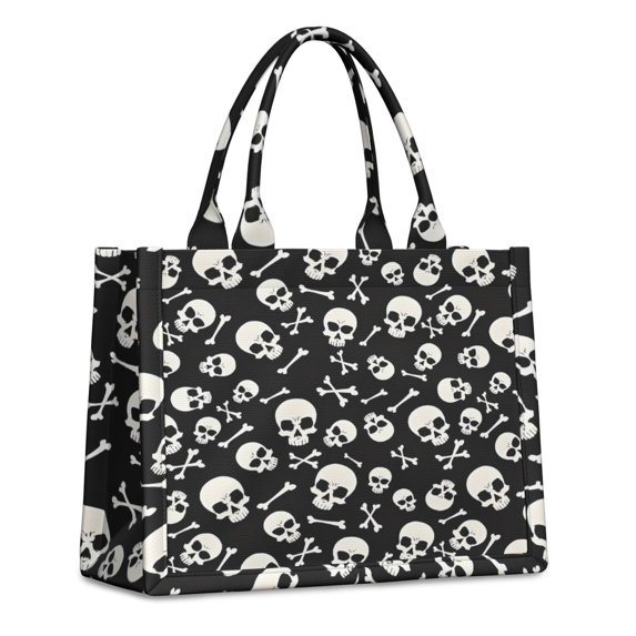 Large Capacity Tote Bag,Halloween Skull Crossbones Pattern Handbag Fashion Luxury Tote Bag,15.7"x13"x 5.1" Inches,Laptop Compatible