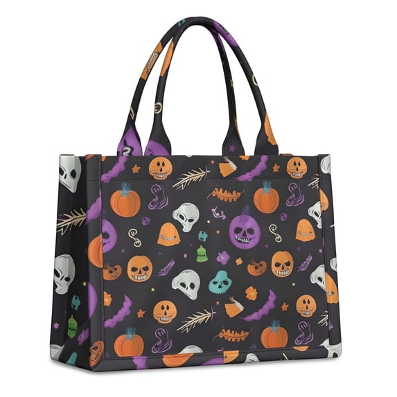 Large Capacity Tote Bag,Halloween Skull Pumpkin Pattern Handbag Fashion Luxury Tote Bag,15.7"x13"x 5.1" Inches,Laptop Compatible