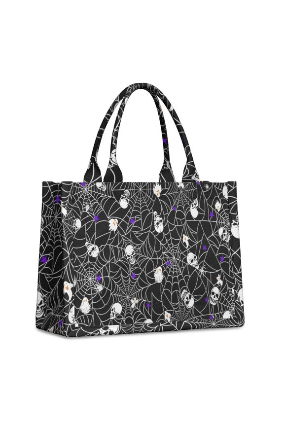 Large Capacity Tote Bag,Halloween Spider Web and Skulls Pattern Handbag Fashion Luxury Tote Bag,15.7"x13"x 5.1" Inches,Laptop Compatible