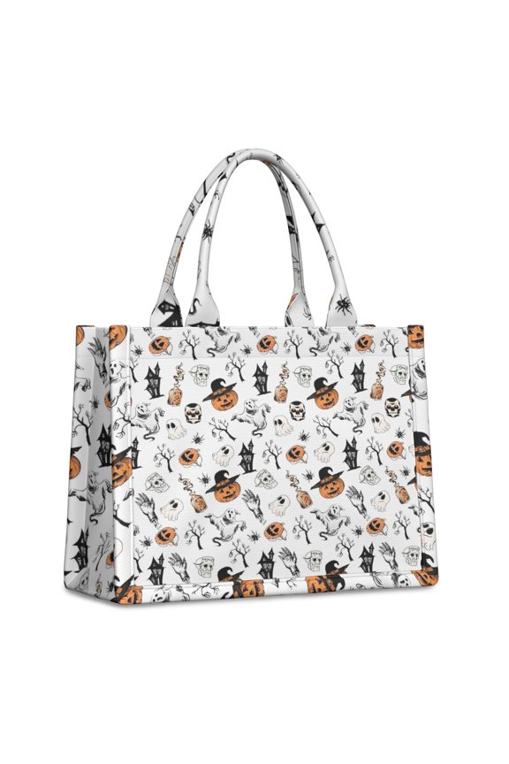 Large Capacity Tote Bag,Halloween Spooky Icons Pattern Handbag Fashion Luxury Tote Bag,15.7"x13"x 5.1" Inches,Laptop Compatible