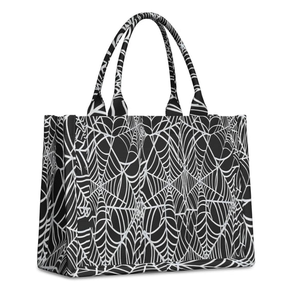 Large Capacity Tote Bag,Halloween White Spider Web Pattern Handbag Fashion Luxury Tote Bag,15.7"x13"x 5.1" Inches,Laptop Compatible
