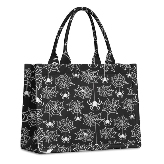 Large Capacity Tote Bag,Halloween White Spider Webs and Spiders Pattern Handbag Fashion Luxury Tote Bag,15.7"x13"x 5.1" Inches,Laptop Compatible