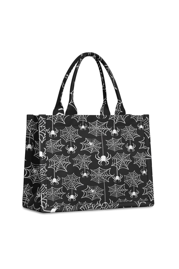 Large Capacity Tote Bag,Halloween White Spider Webs and Spiders Pattern Handbag Fashion Luxury Tote Bag,15.7"x13"x 5.1" Inches,Laptop Compatible