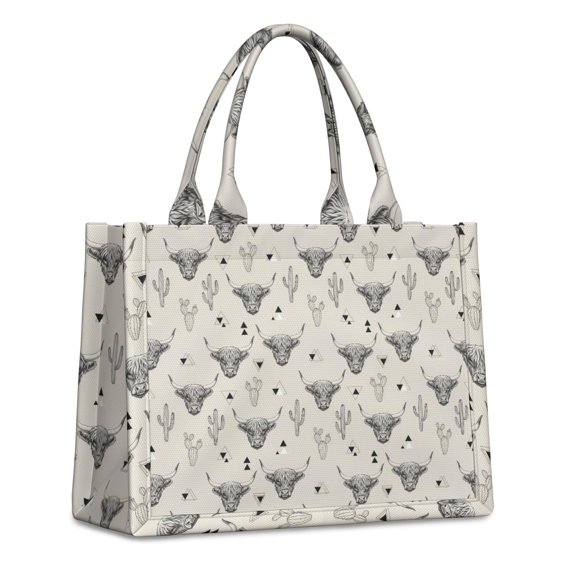 Large Capacity Tote Bag,Highland Cow Cactus Triangle Pattern Handbag Fashion Luxury Tote Bag,15.7"x13"x 5.1" Inches,Laptop Compatible
