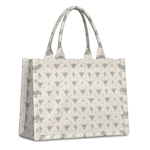 Large Capacity Tote Bag,Highland Cow Cactus Triangle Pattern Handbag Fashion Luxury Tote Bag,15.7"x13"x 5.1" Inches,Laptop Compatible