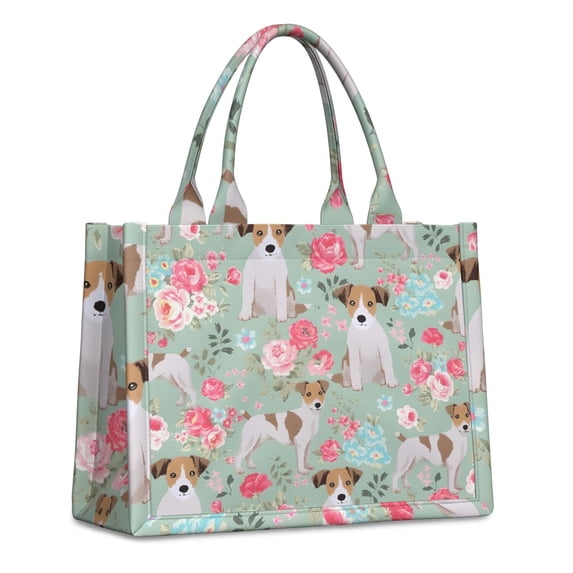 Large Capacity Tote Bag,Jack Russell Terrier Dog and Flower Handbag Fashion Luxury Tote Bag,15.7"x13"x 5.1" Inches,Laptop Compatible