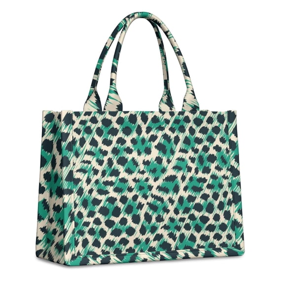Large Capacity Tote Bag,Leopard Pattern with Green and Black Spots Handbag Fashion Luxury Tote Bag,15.7"x13"x 5.1" Inches,Laptop Compatible