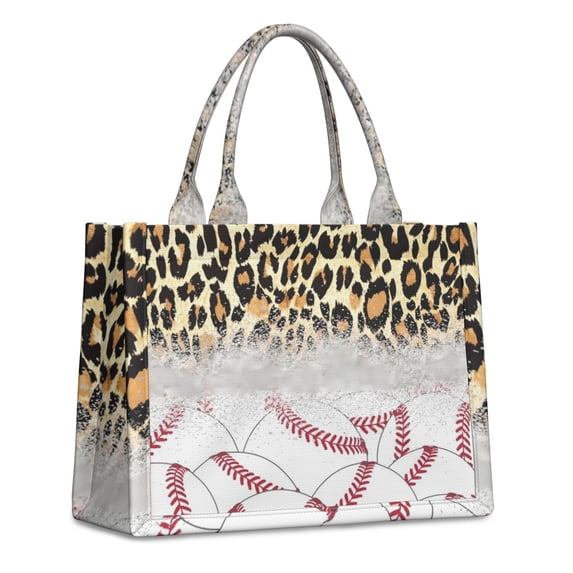 Large Capacity Tote Bag,Leopard Print and Baseballs Pattern Handbag Fashion Luxury Tote Bag,15.7"x13"x 5.1" Inches,Laptop Compatible
