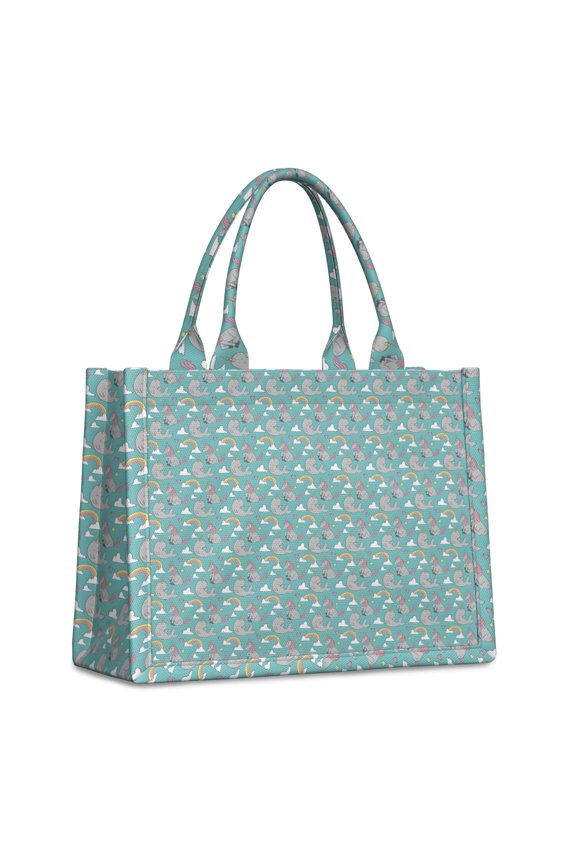 Large Capacity Tote Bag,Light Blue Cartoon Narwhal Rainbow Pattern Handbag Fashion Luxury Tote Bag,15.7"x13"x 5.1" Inches,Laptop Compatible