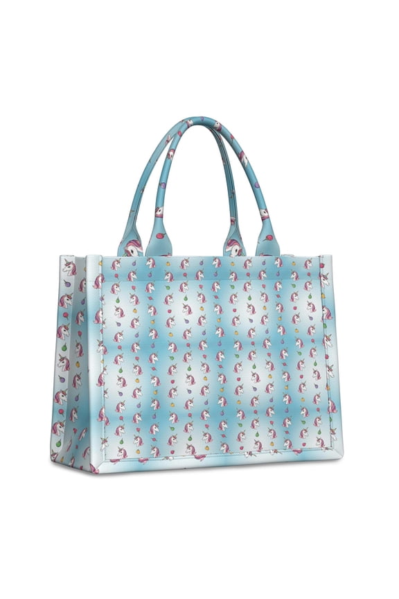 Large Capacity Tote Bag,Light Blue Cartoon Unicorn Head with Fruit Pattern Handbag Fashion Luxury Tote Bag,15.7"x13"x 5.1" Inches,Laptop Compatible