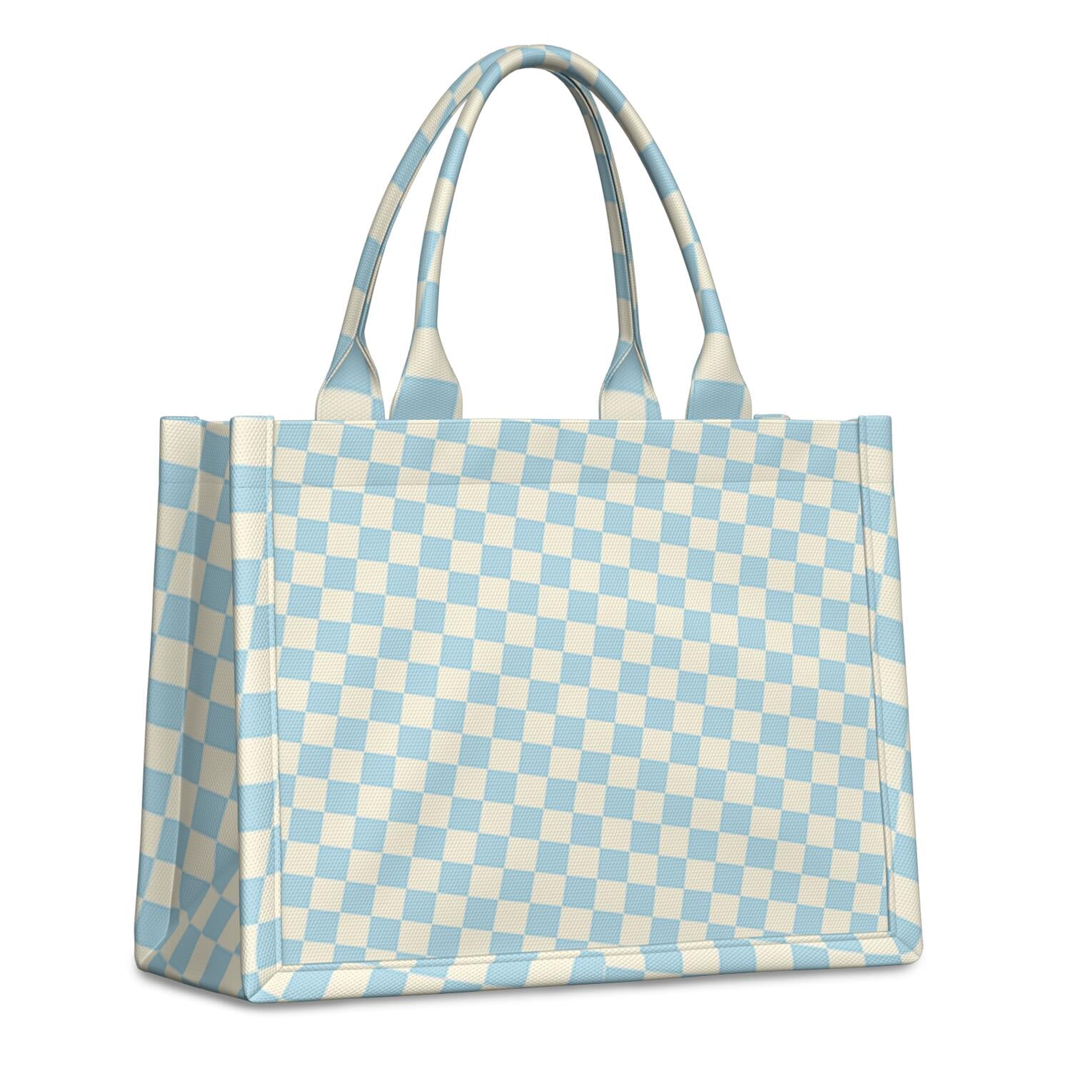 【特価】Felisi checkered pattern tote bag Large Capacity Tote Bag,Light Blue and Cream Checkered Pattern