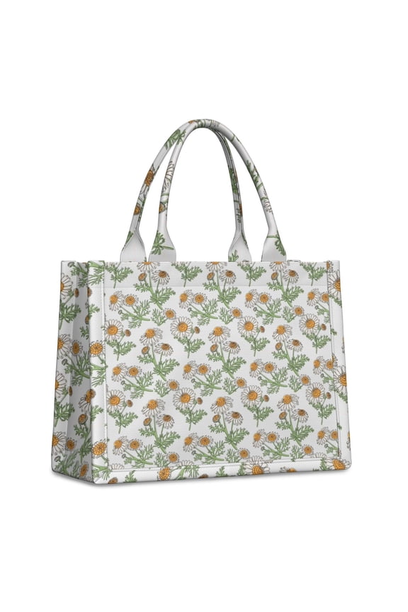 Large Capacity Tote Bag,Light Gray Daisy Flower Pattern Handbag Fashion Luxury Tote Bag,15.7"x13"x 5.1" Inches,Laptop Compatible