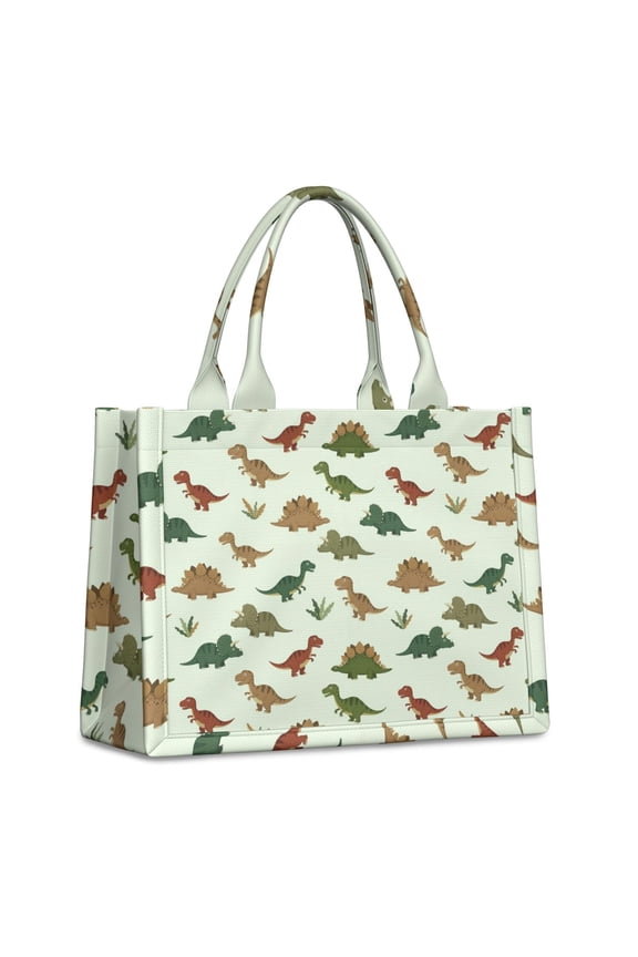 Large Capacity Tote Bag,Light Green Dinosaurs Plants Pattern Handbag Fashion Luxury Tote Bag,15.7"x13"x 5.1" Inches,Laptop Compatible
