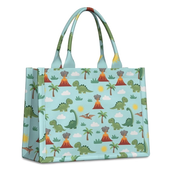 Large Capacity Tote Bag,LightBlue Dinosaurs Volcanoes Pattern Handbag Fashion Luxury Tote Bag,15.7"x13"x 5.1" Inches,Laptop Compatible