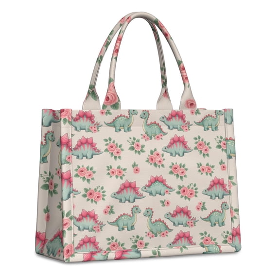 Large Capacity Tote Bag,LightColor Cartoon Dinosaurs Flowers Pattern Handbag Fashion Luxury Tote Bag,15.7"x13"x 5.1" Inches,Laptop Compatible