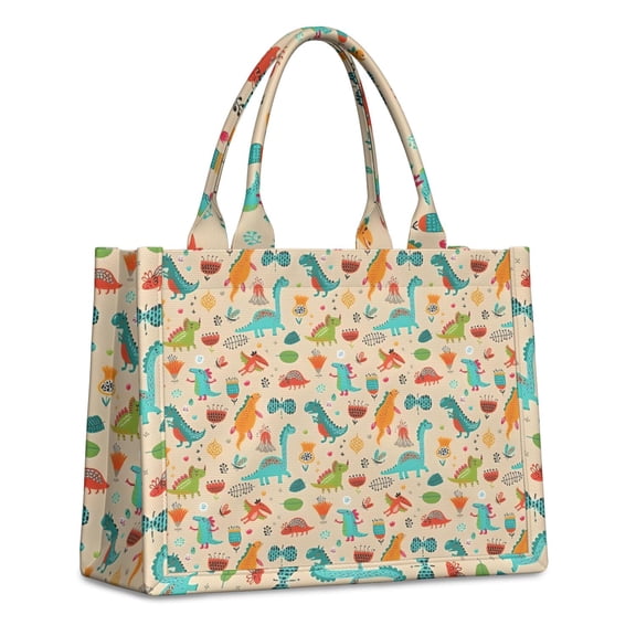 Large Capacity Tote Bag,LightColor Dinosaurs Flowers Pattern Handbag Fashion Luxury Tote Bag,15.7"x13"x 5.1" Inches,Laptop Compatible