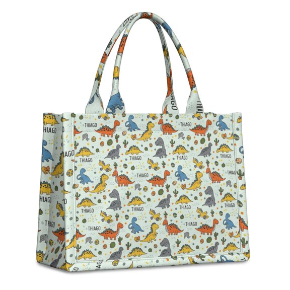 Large Capacity Tote Bag,LightColor Dinosaurs Name Pattern Handbag Fashion Luxury Tote Bag,15.7"x13"x 5.1" Inches,Laptop Compatible