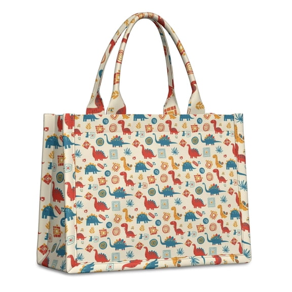 Large Capacity Tote Bag,LightColor Ethnic Style Dinosaurs Pattern Handbag Fashion Luxury Tote Bag,15.7"x13"x 5.1" Inches,Laptop Compatible